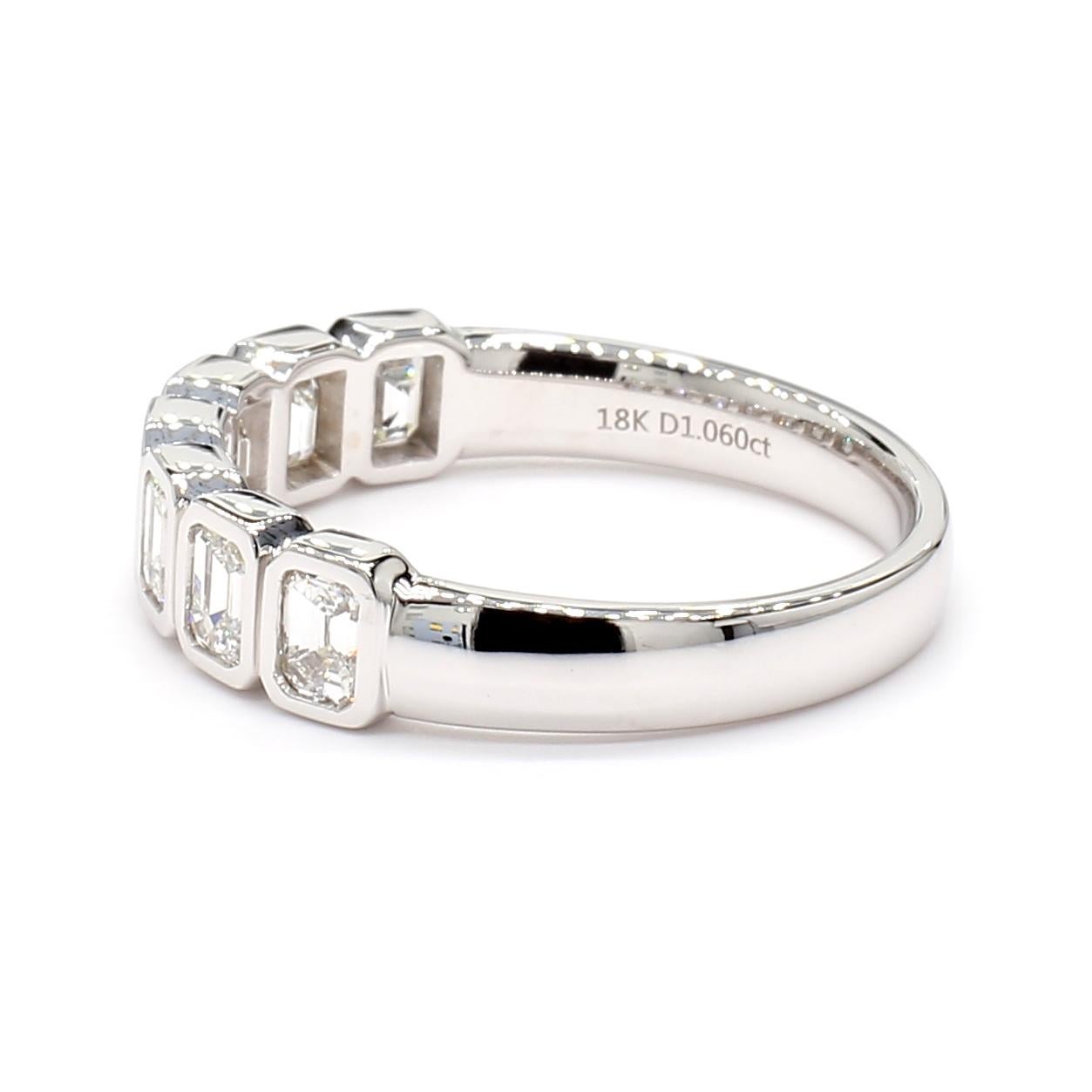 Emerald Cut Emearld Cut Bezel Set 1.06 Carats Halfway Eternity 18K WG *Natural Diamonds* For Sale
