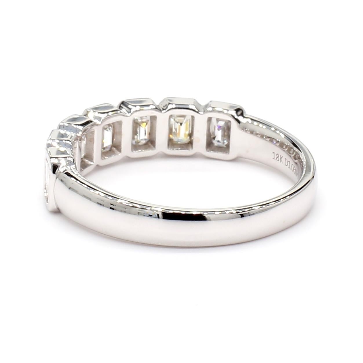 Emearld Cut Bezel Set 1.06 Carats Halfway Eternity 18K WG *Natural Diamonds* In New Condition For Sale In New York, NY