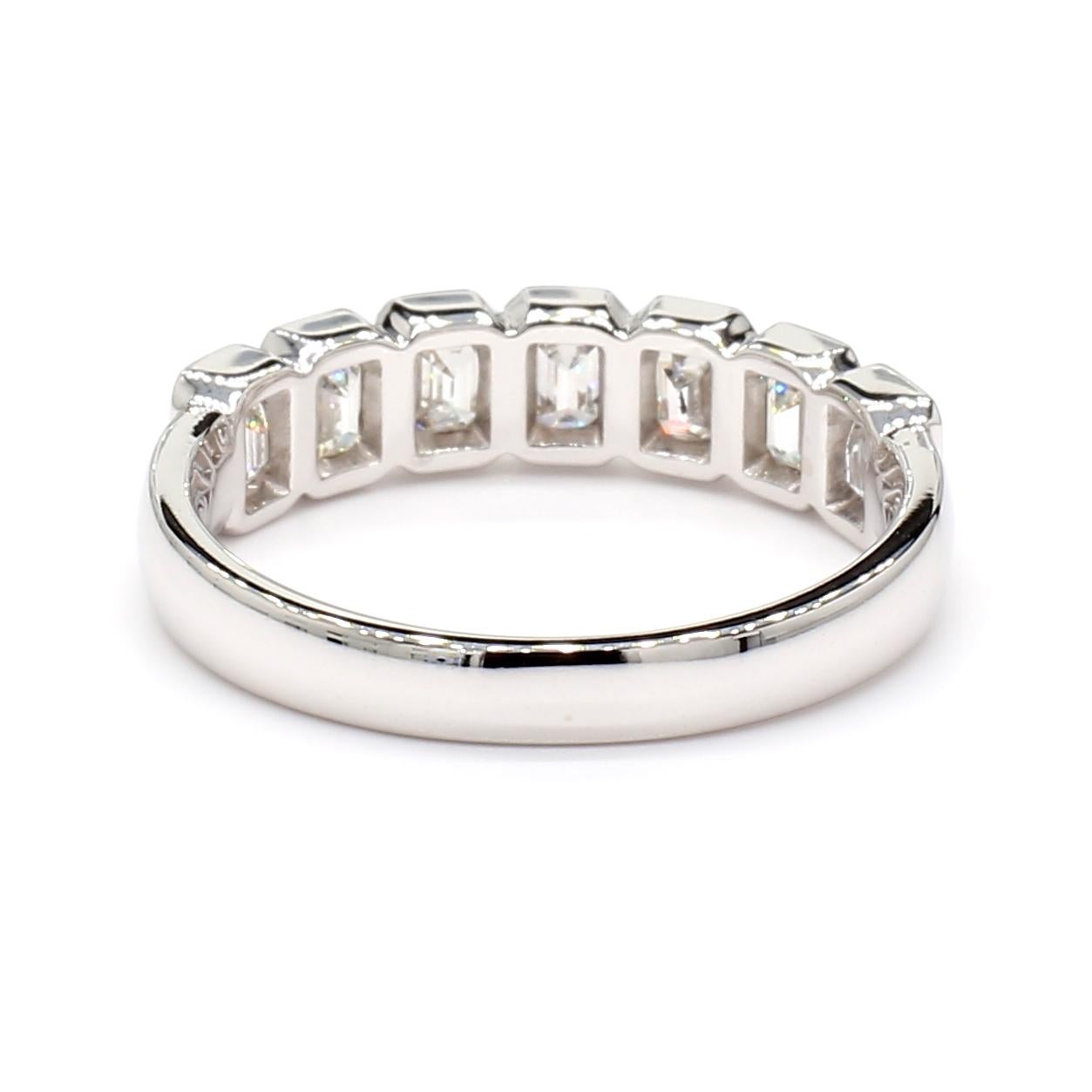 Women's Emearld Cut Bezel Set 1.06 Carats Halfway Eternity 18K WG *Natural Diamonds* For Sale