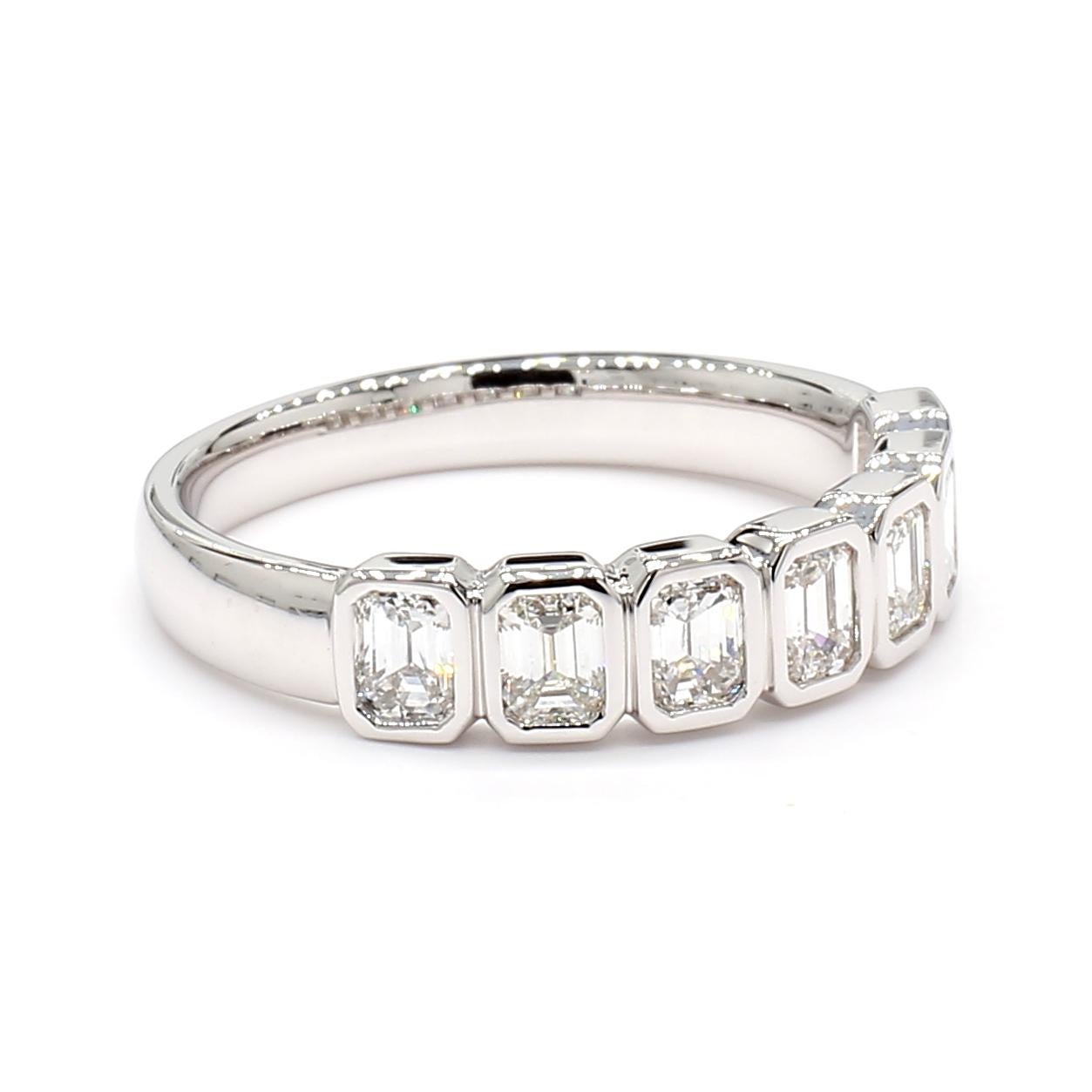 Emearld Cut Bezel Set 1.06 Carats Halfway Eternity 18K WG *Natural Diamonds* For Sale 3