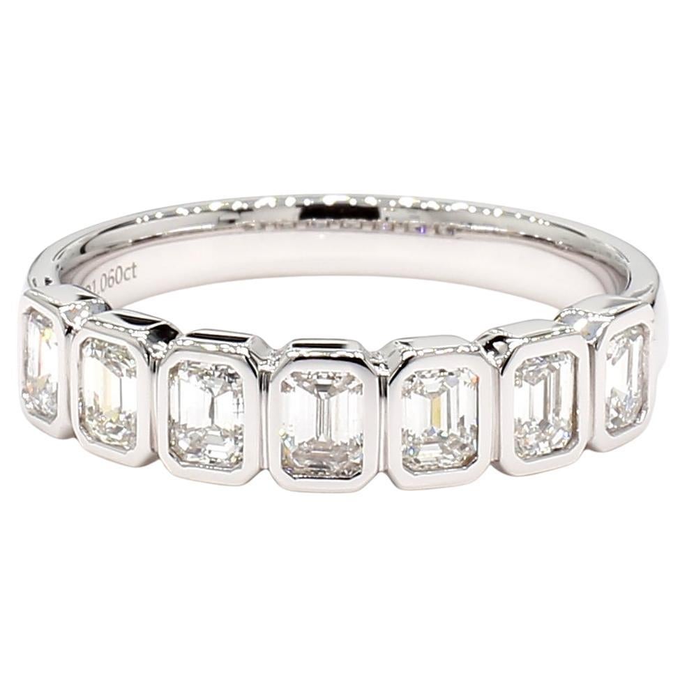 Emearld Cut Lünette Set 1,06 Karat Halbmond Eternity 18K WG *Natural Diamonds*
