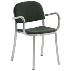 Emeco 1 Inch Armchair in Aluminum Frame & Green Upholstery by Jasper Morrison