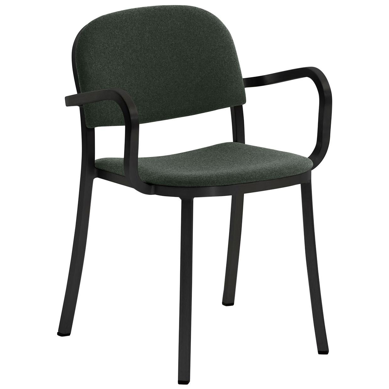 Emeco 1 Inch Armchair in Black Frame & Green Upholstery by Jasper Morrison