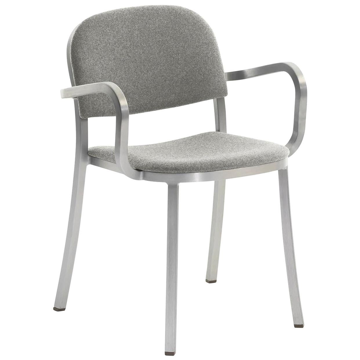 Emeco 1 Inch Armchair in Grey Upholstery & Aluminum Frame by Jasper Morrison