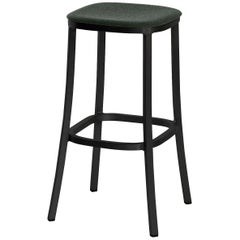 Emeco 1 Inch Barstool with Black Legs & Green Upholstery by Jasper Morrison