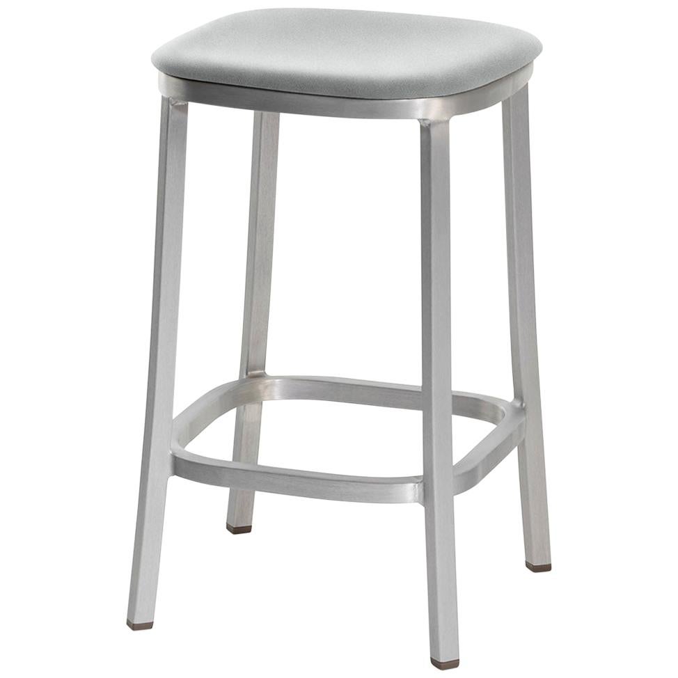 Emeco 1 Inch Counterstool with Aluminum Legs & Grey Fabric by Jasper Morrison