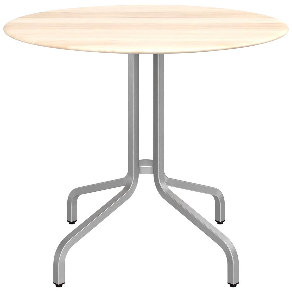 Emeco 1 Inch Large Round Aluminum Cafe Table with Wood Top by Jasper Morrison