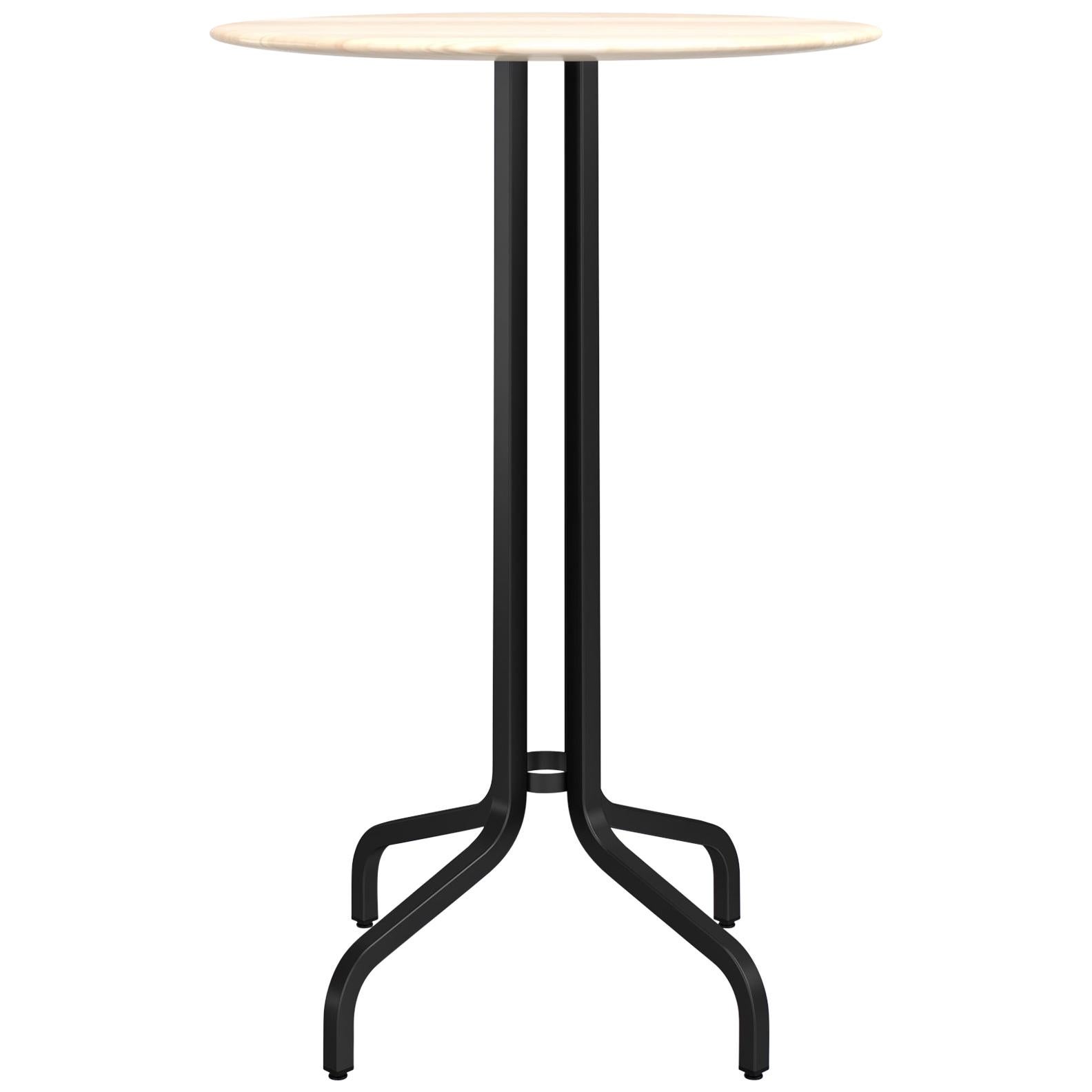 Grande table de bar ronde de 2,54 cm Emeco avec pieds noirs et plateau en bois par Jasper Morrison