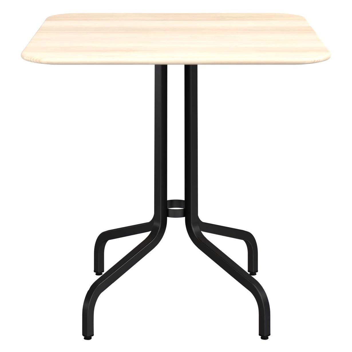 Emeco 1 Inch Medium Cafe Table with Black Legs & Wood Top by Jasper Morrison For Sale