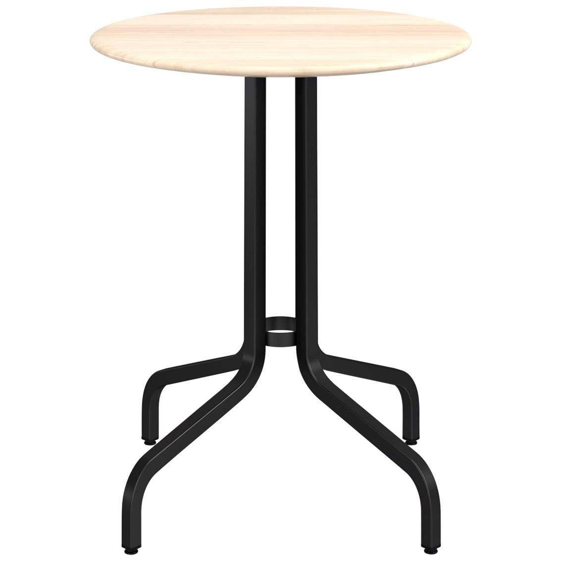 Emeco 1 Inch Round Cafe Table with Black Legs & Wood Top by Jasper Morrison For Sale