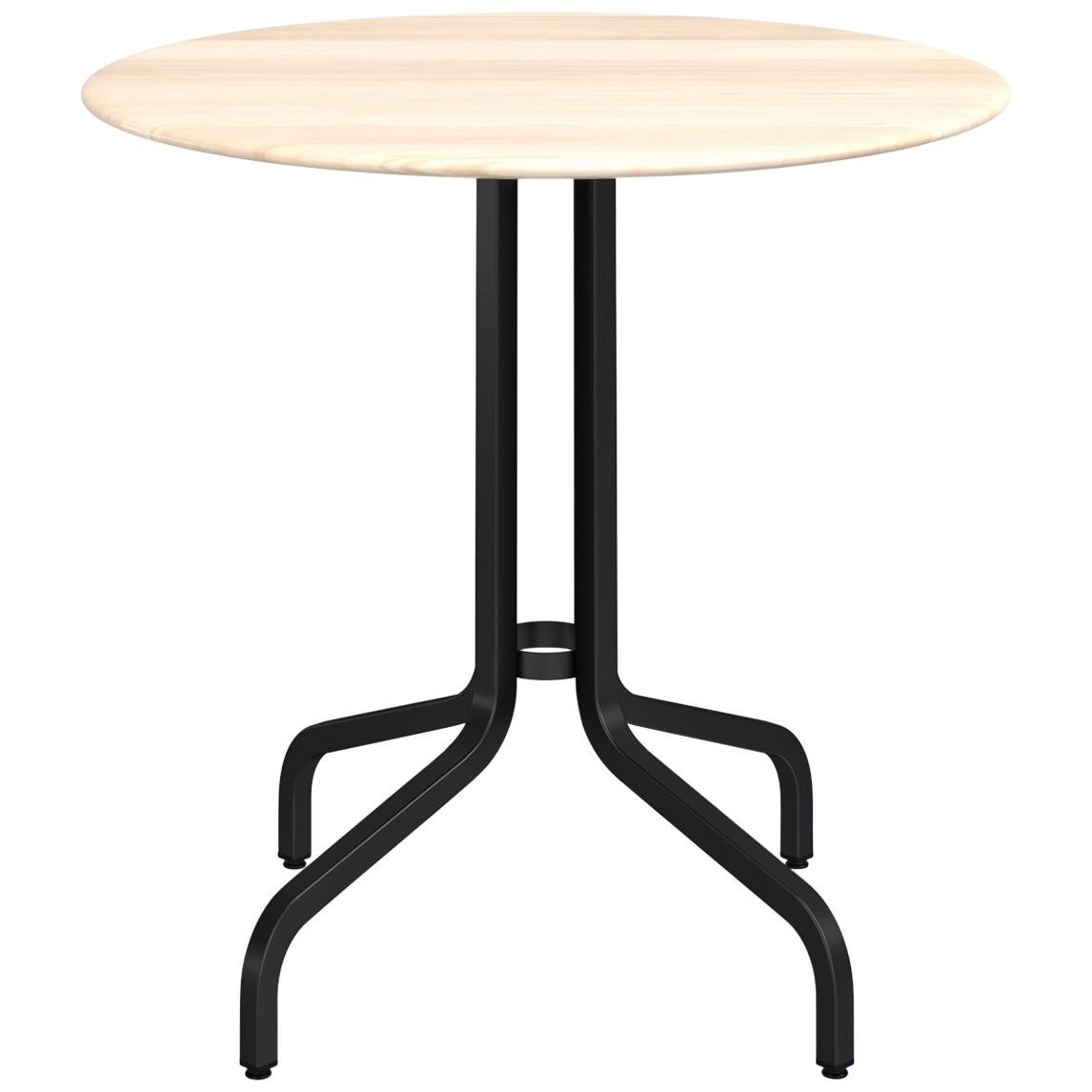 Emeco 1 Inch Round Cafe Table with Black Legs & Wood Top by Jasper Morrison For Sale