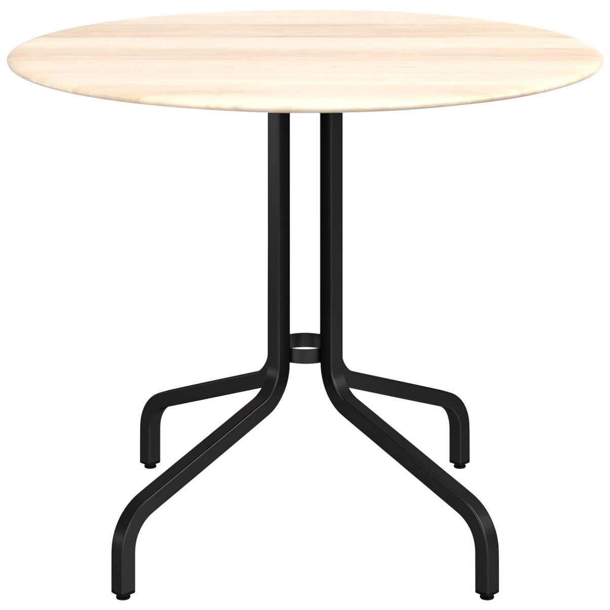 Emeco 1 Inch Round Cafe Table with Black Legs & Wood Top by Jasper Morrison For Sale