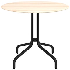 Emeco 1 Inch Round Cafe Table with Black Legs & Wood Top by Jasper Morrison