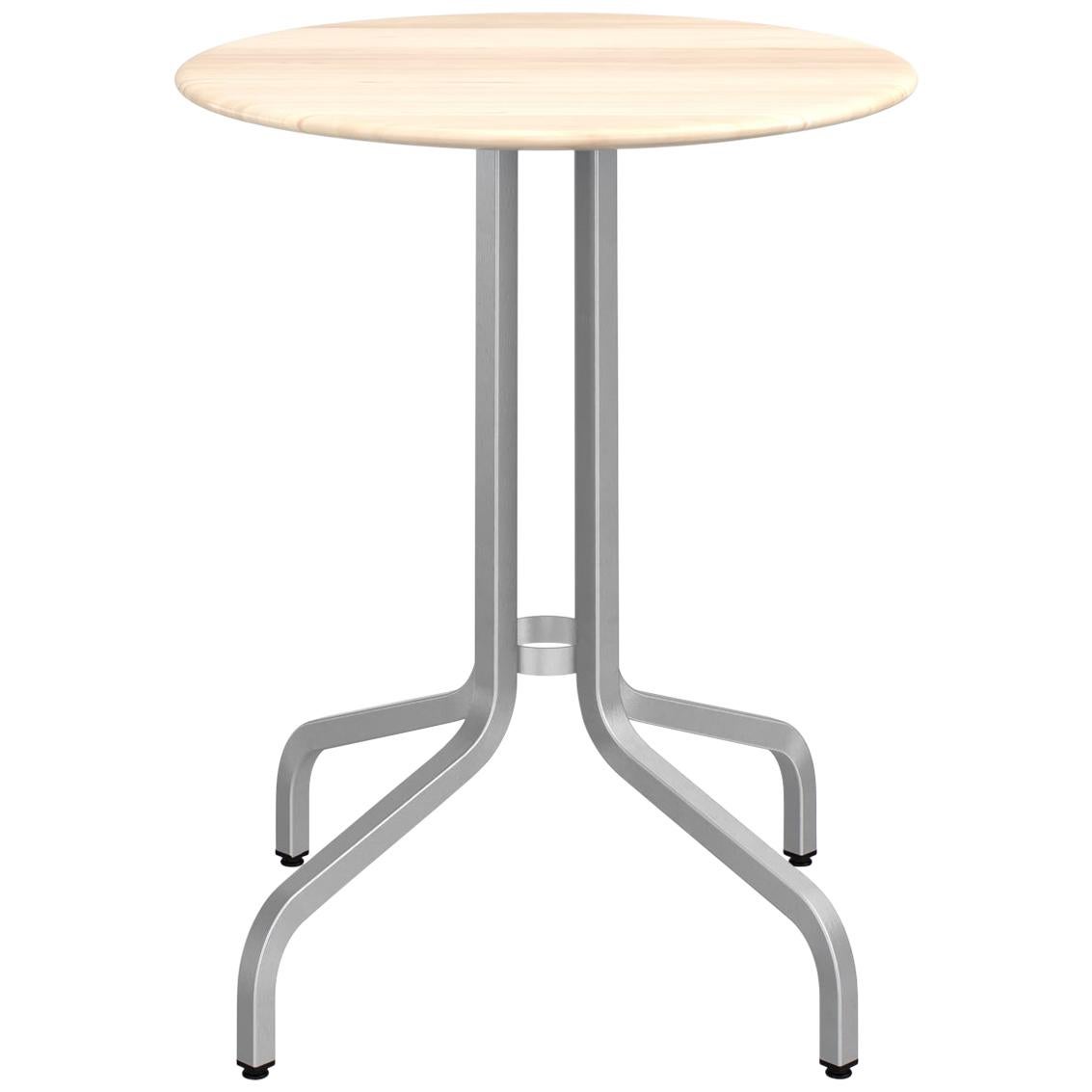 Emeco 1 Inch Small Round Aluminum Cafe Table with Wood Top by Jasper Morrison For Sale