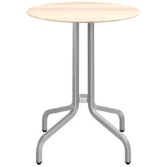 Emeco 1 Inch Small Round Aluminum Cafe Table with Wood Top by Jasper Morrison