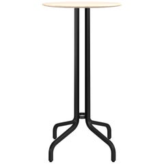 Emeco 1 Inch Small Round Bar Table with Black Legs & Wood Top by Jasper Morrison