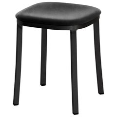 Emeco 1 Inch Small Stool with Black Legs & Black Upholstery by Jasper Morrison
