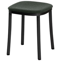 Emeco 1 Inch Small Stool with Black Legs & Green Upholstery by Jasper Morrison