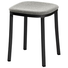 Emeco 1 Inch Small Stool with Grey Upholstery & Black Legs by Jasper Morrison
