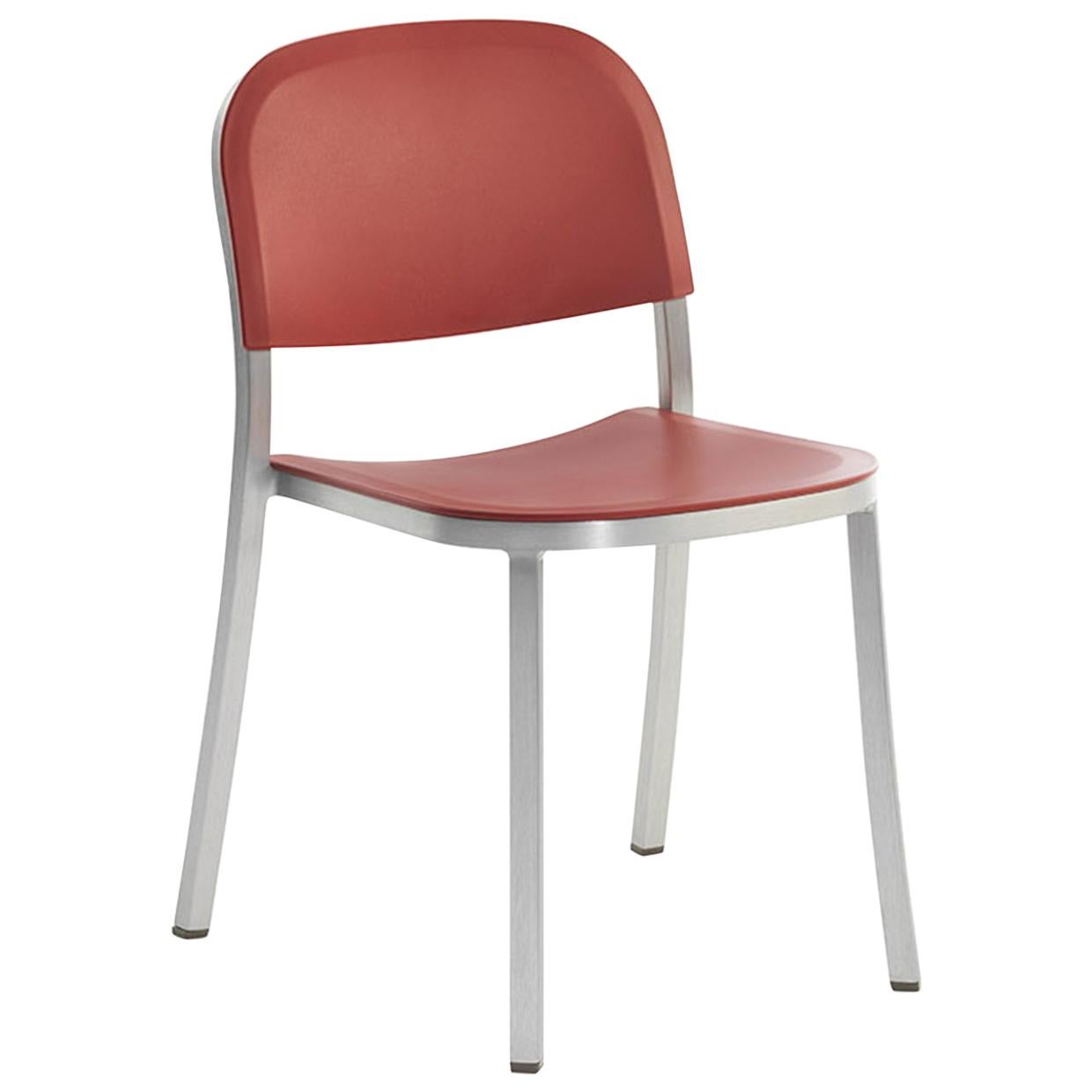 Emeco 1 Inch Stacking Chair in Brushed Aluminum and Red Ochre by Jasper Morrison For Sale