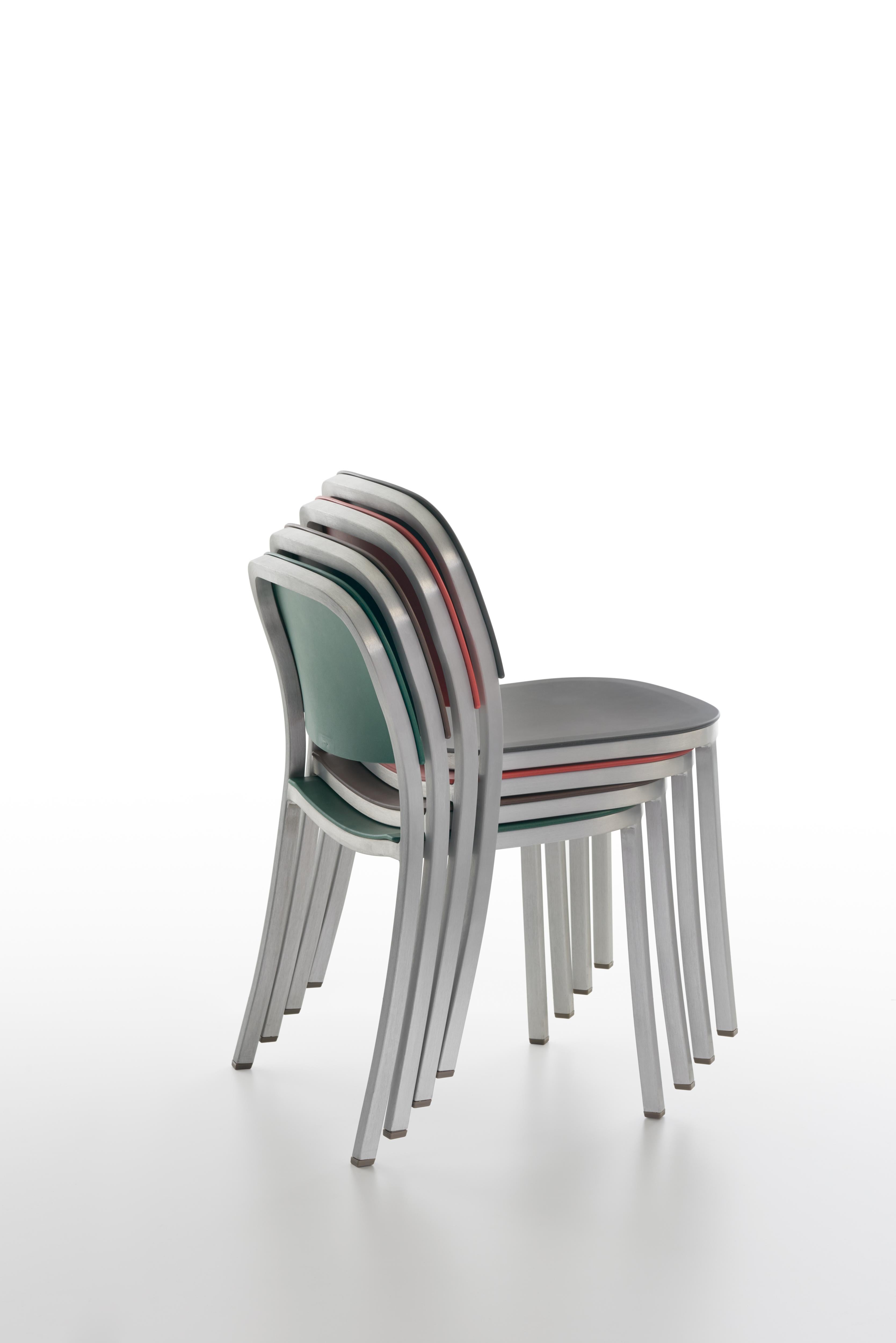 Modern Emeco 1 Inch Stacking Chair in Brushed Aluminum and Green by Jasper Morrison For Sale