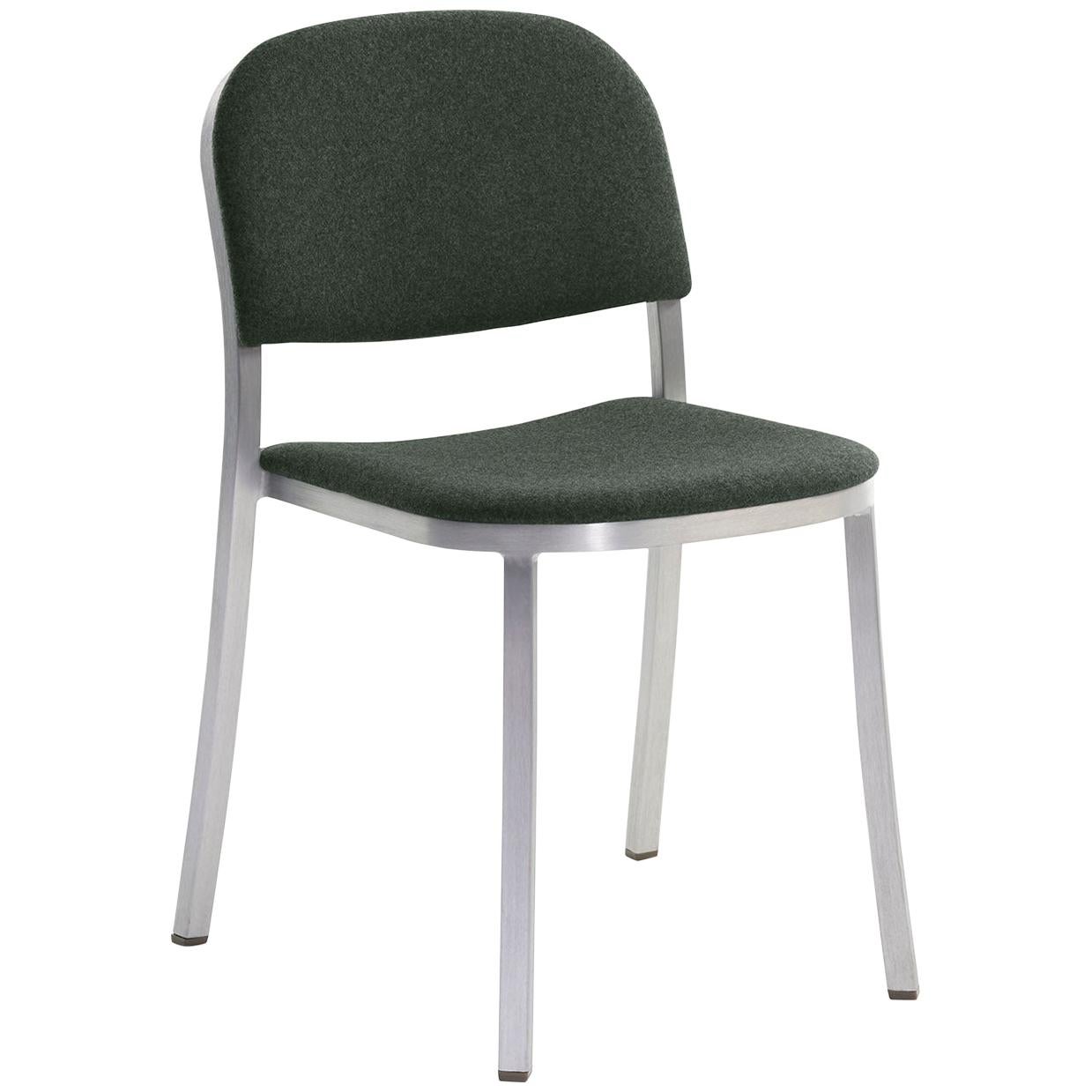 Emeco 1 Inch Stacking Chair with Aluminum Legs & Green Fabric by Jasper Morrison