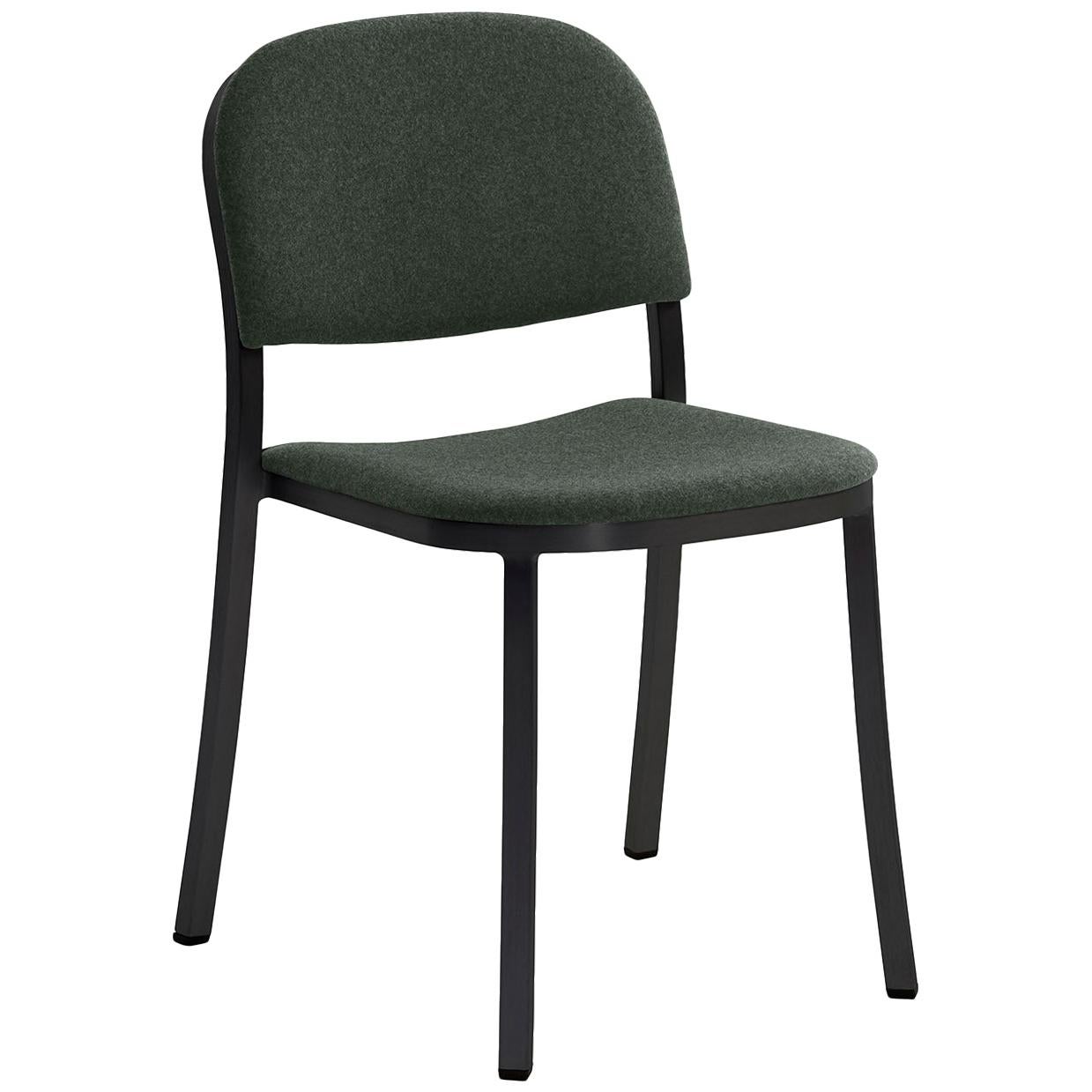 Emeco 1 Inch Stacking Chair with Black Legs & Green Fabric by Jasper Morrison