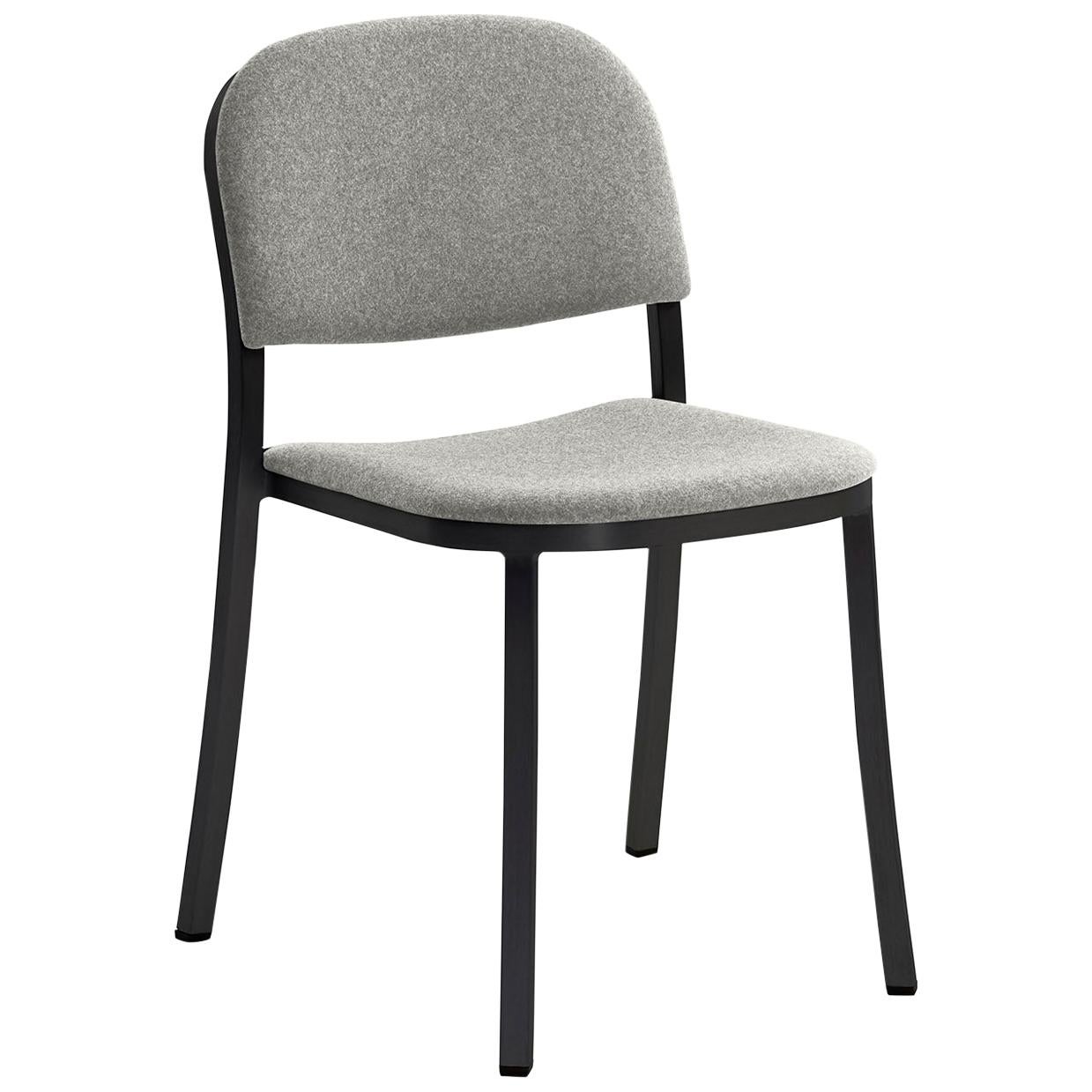 Emeco 1 Inch Stacking Chair with Grey Upholstery & Black Legs by Jasper Morrison