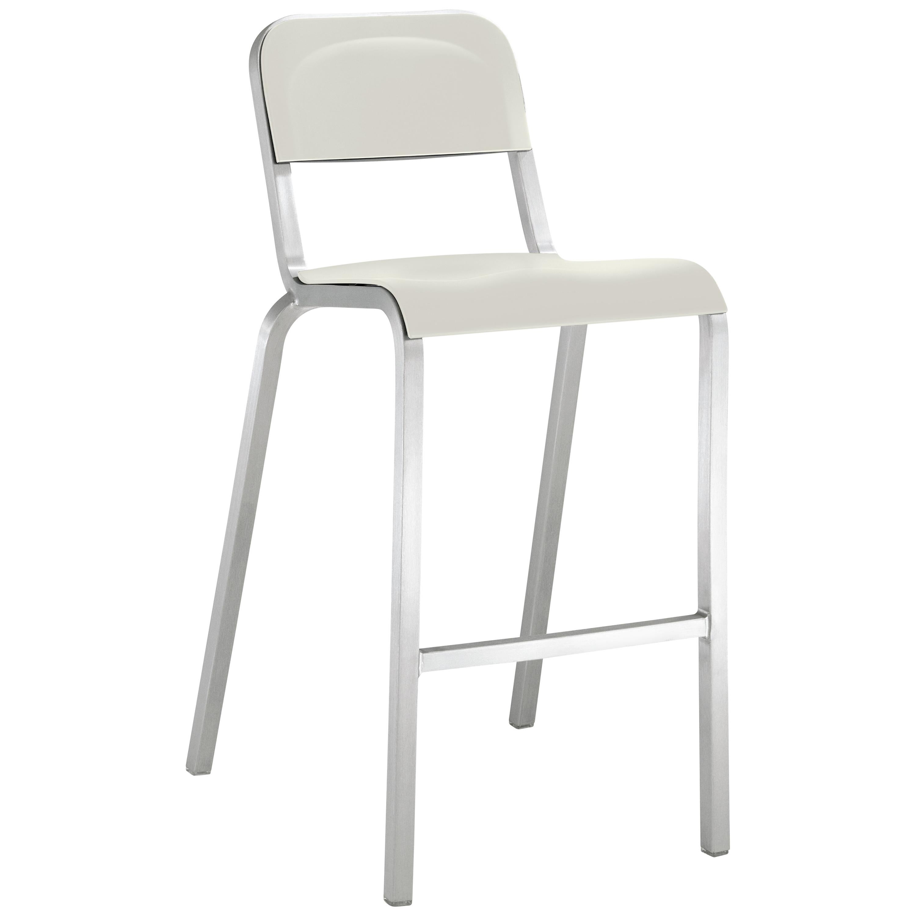 Emeco 1951 Aluminum Barstool with Stockholm White Seat by Adrian Van Hooydonk For Sale