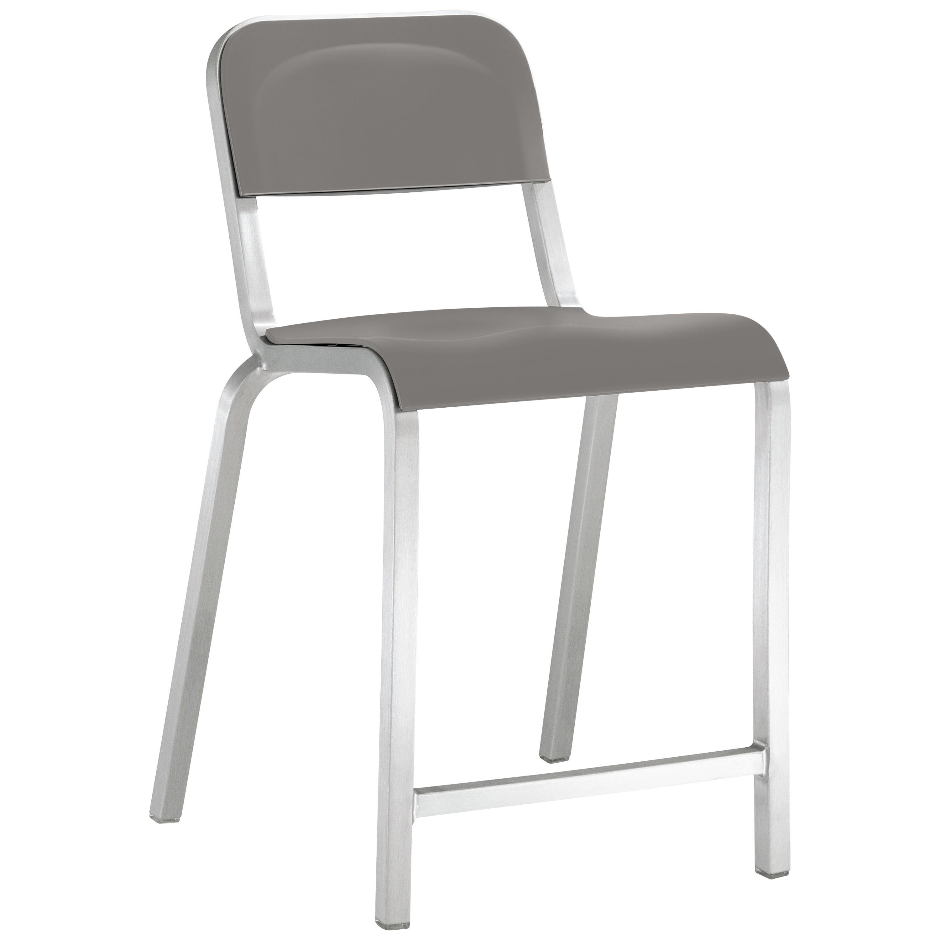 Emeco 1951 Aluminum Counter Stool with Flint Gray Seat by Adrian Van Hooydonk For Sale