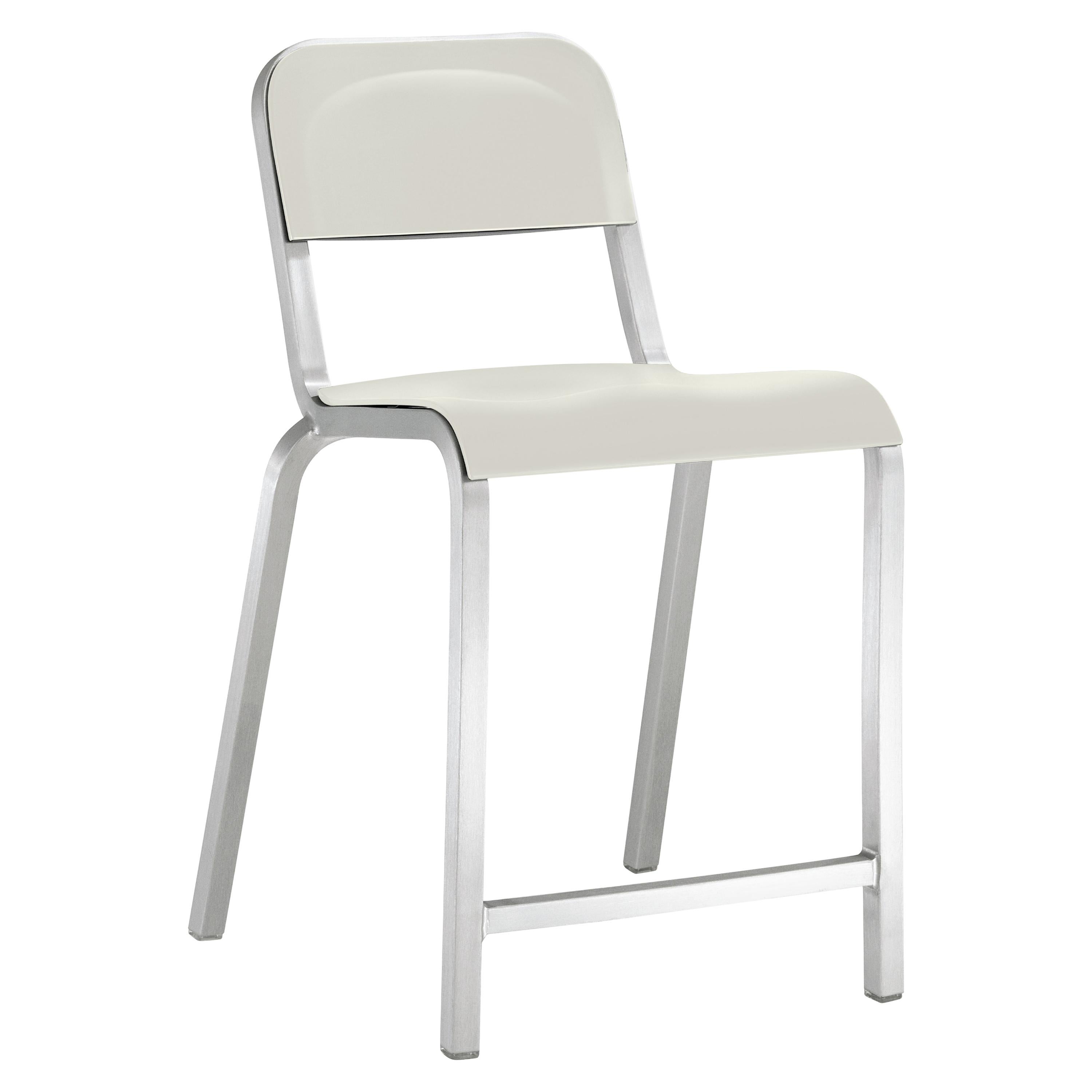 Emeco 1951 Aluminum Counter Stool with White Seat by Adrian Van Hooydonk For Sale