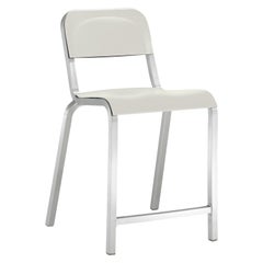 Emeco 1951 Aluminum Counter Stool with White Seat by Adrian Van Hooydonk