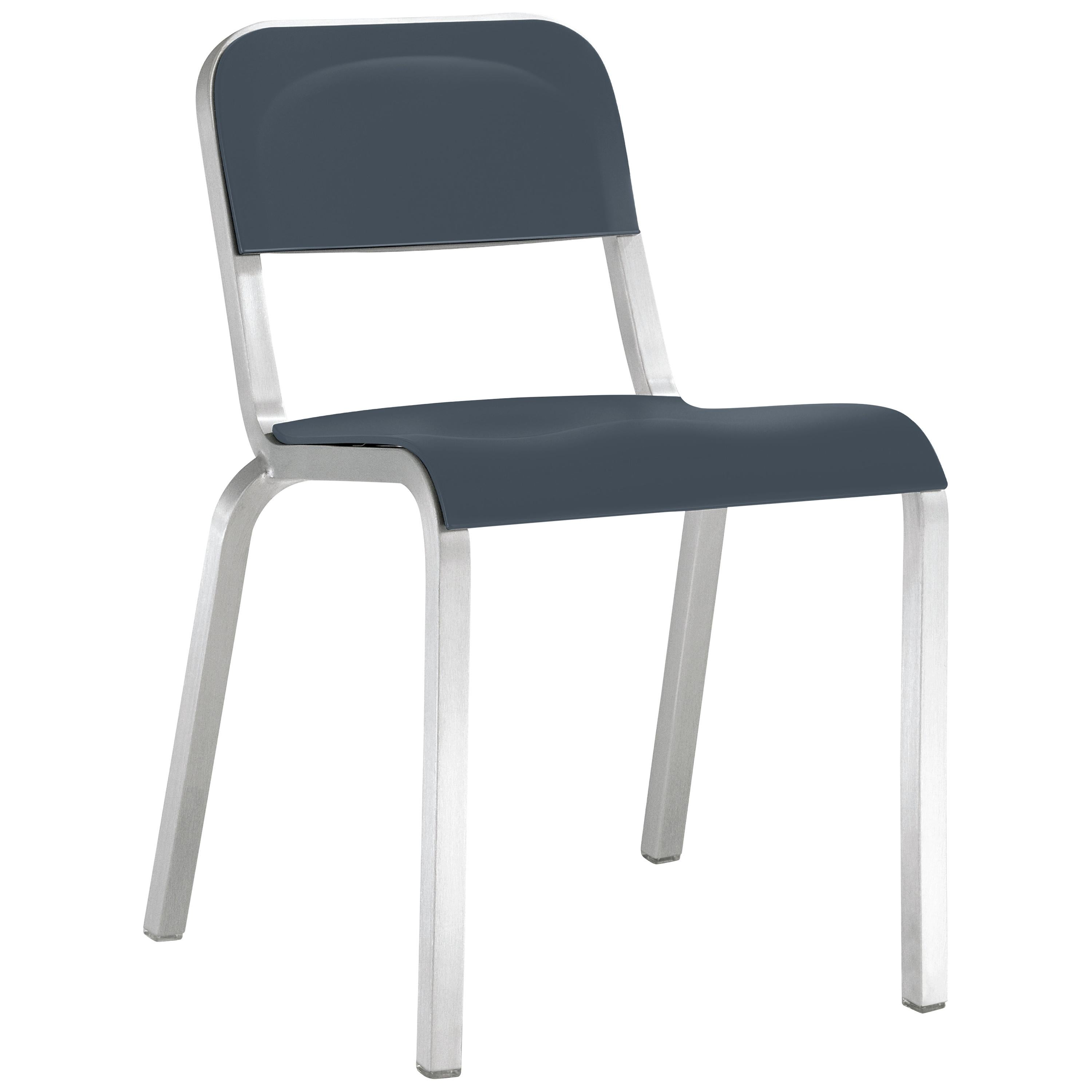 Emeco 1951 Aluminum Stacking Chair with Dark Blue Seat by Adrian Van Hooydonk For Sale