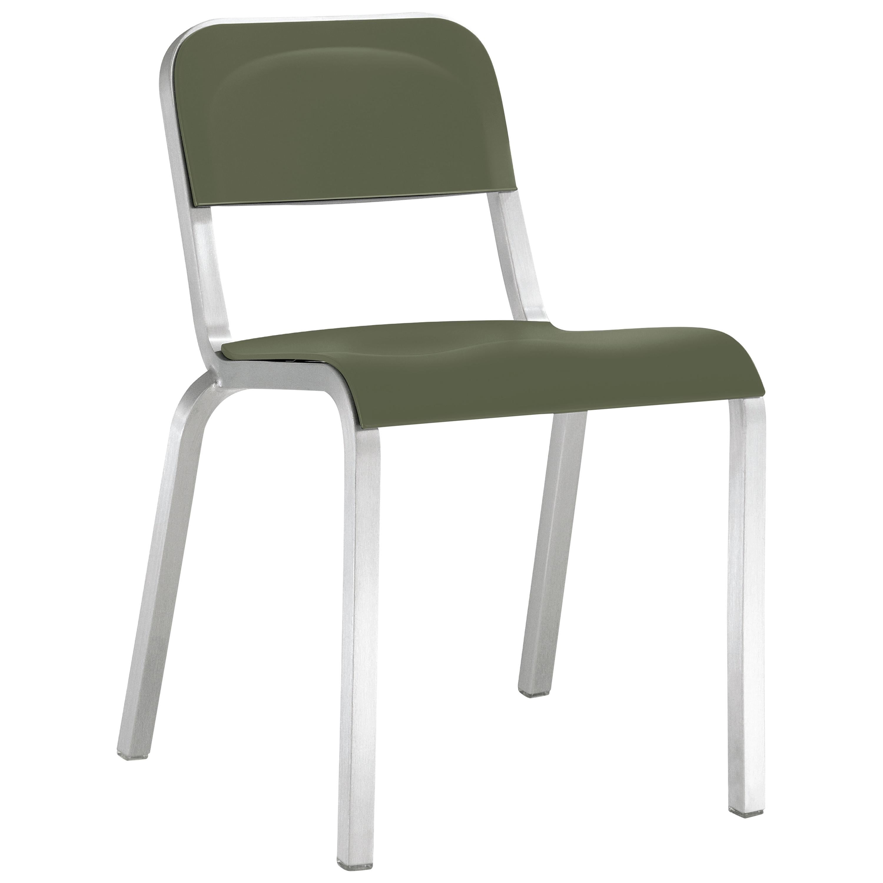 Emeco 1951 Aluminum Stacking Chair with Green Seat by Adrian Van Hooydonk For Sale