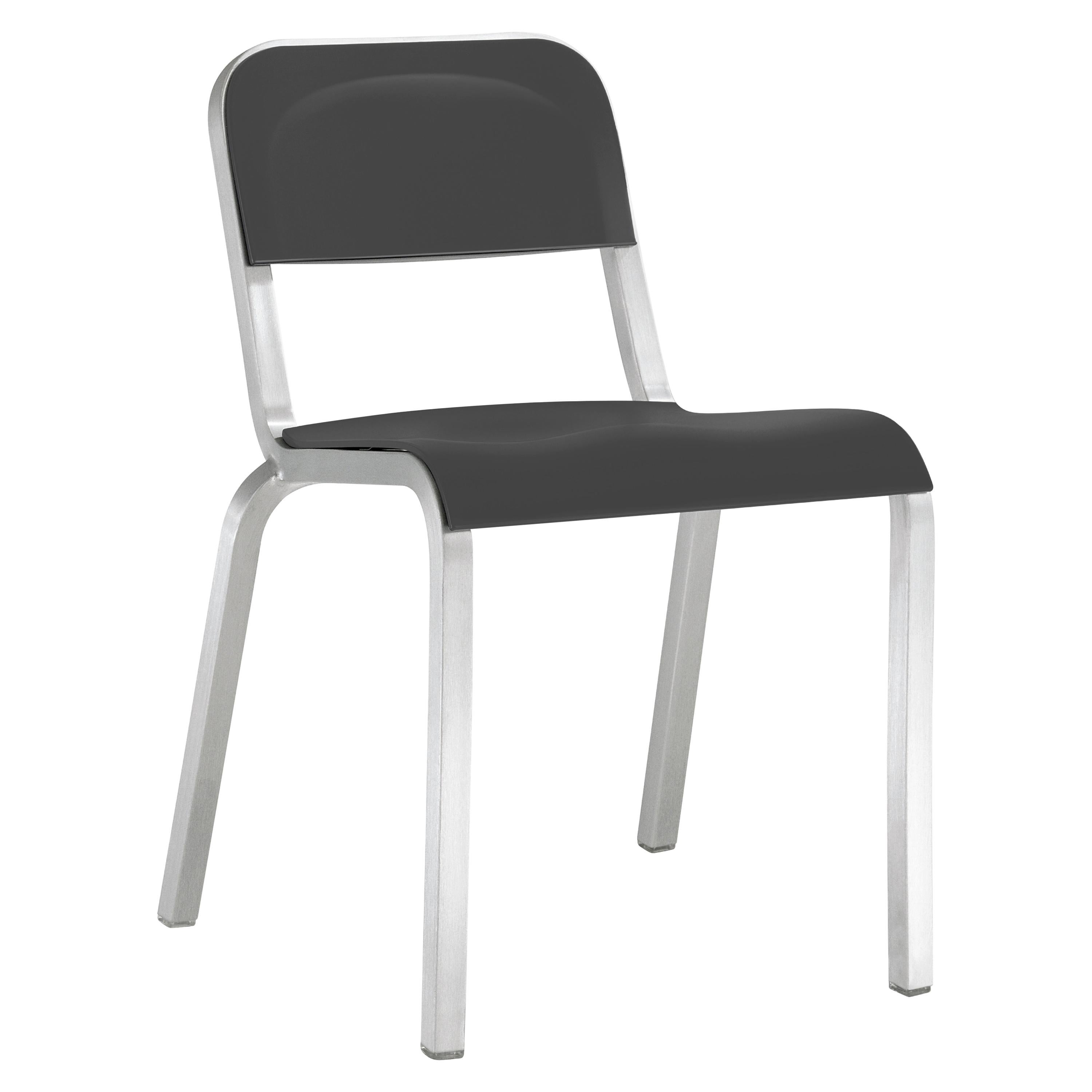 Emeco 1951 Aluminum Stacking Chair with Lava Black Seat by Adrian Van Hooydonk For Sale