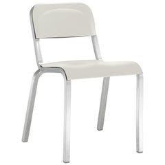 Emeco 1951 Aluminum Stacking Chair with White Seat by Adrian Van Hooydonk