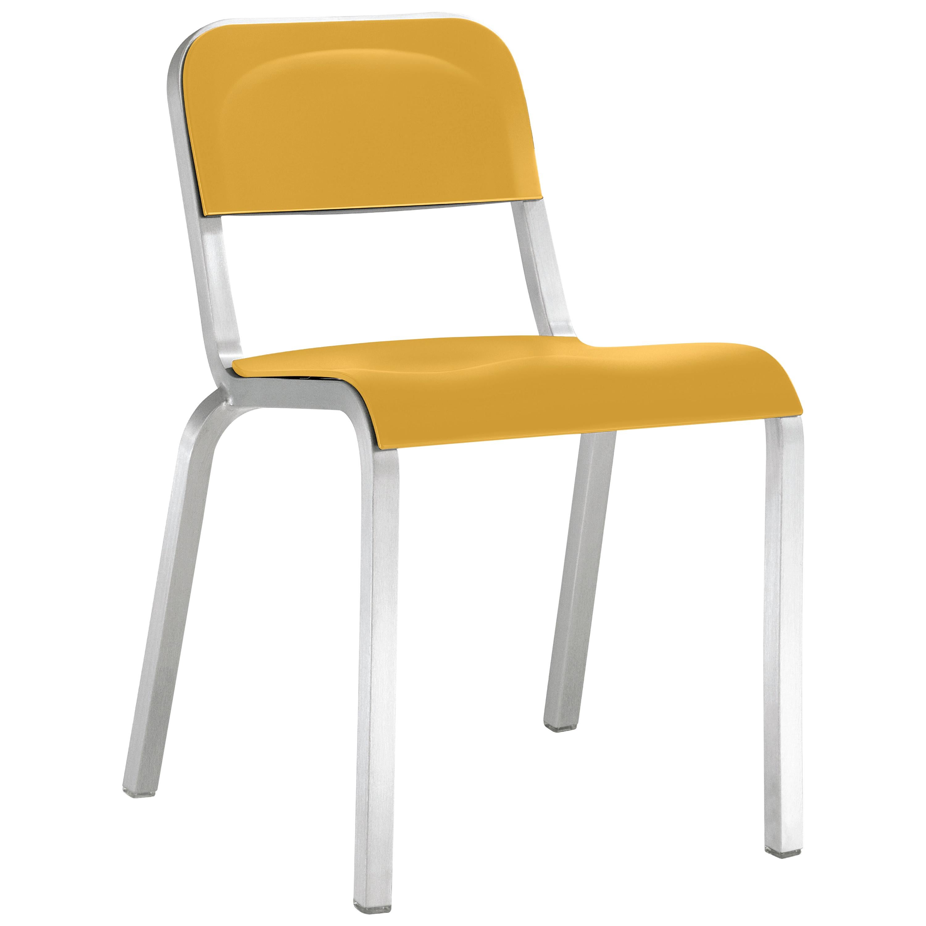 Emeco 1951 Aluminum Stacking Chair with Yellow Seat by Adrian Van Hooydonk For Sale