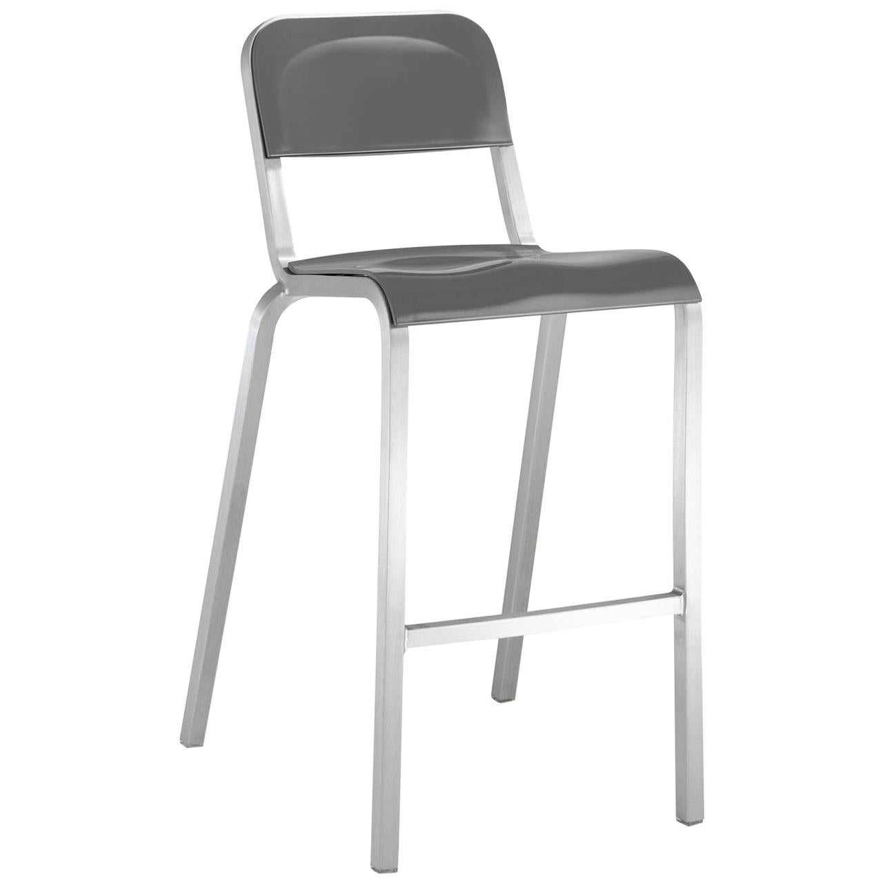 Emeco 1951 Barstool in Brushed Aluminum and Gray by Adrian Van Hooydonk For Sale