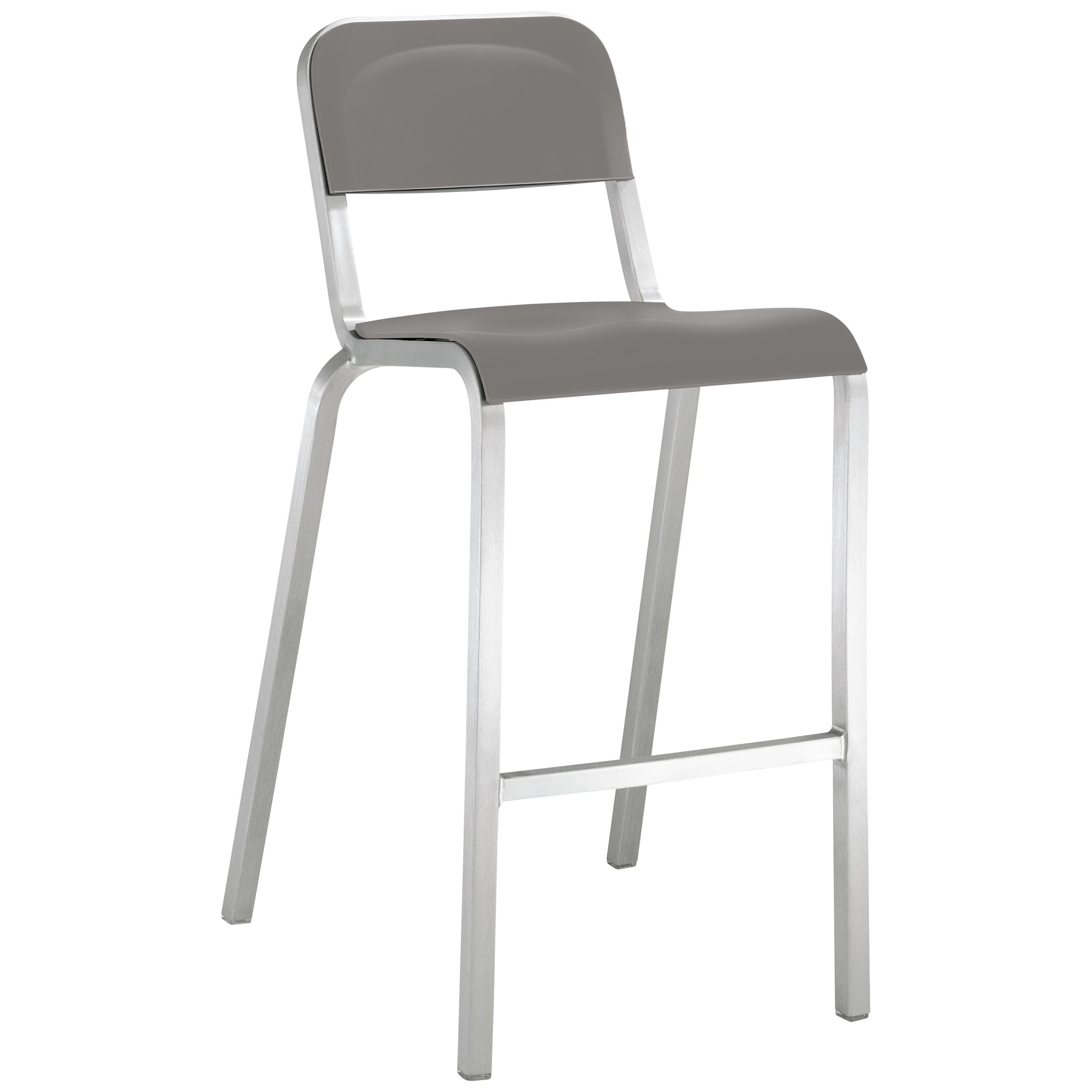 Emeco 1951 Barstool with Aluminum Frame & Flint Gray Seat by Adrian Van Hooydonk For Sale