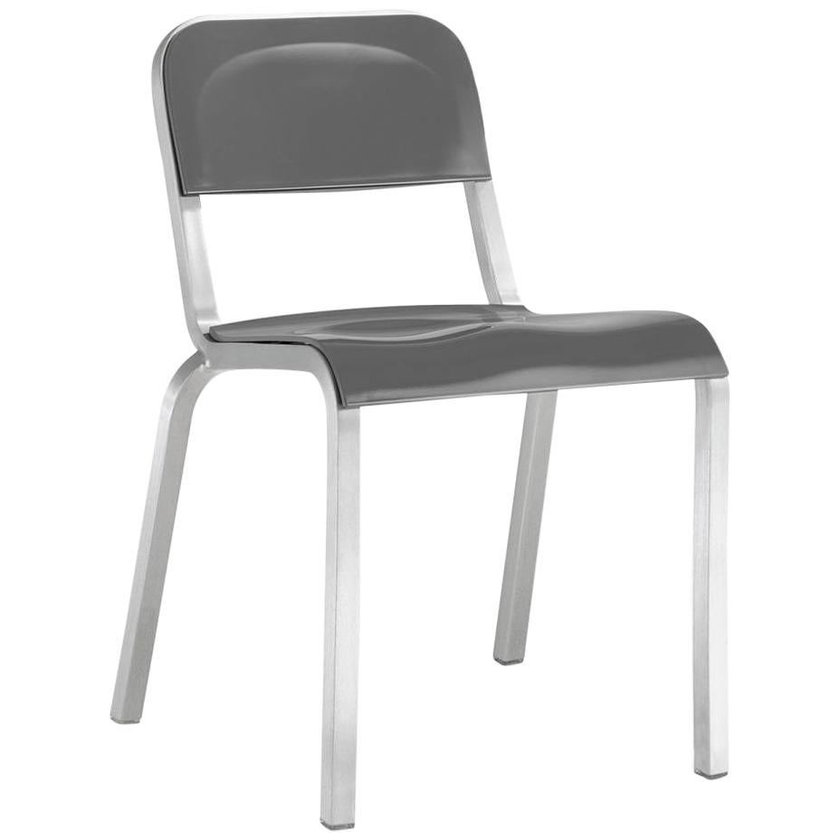 Emeco 1951 Stacking Chair in Brushed Aluminium and Gray by Adrian Van Hooydonk For Sale