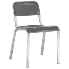 Emeco 1951 Stacking Chair in Brushed Aluminium and Gray by Adrian Van Hooydonk