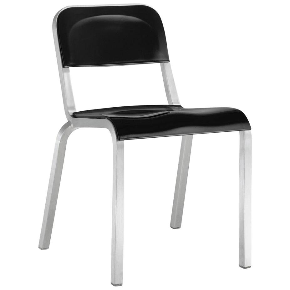 Emeco 1951 Stacking Chair in Brushed Aluminum and Black by Adrian Van Hooydonk