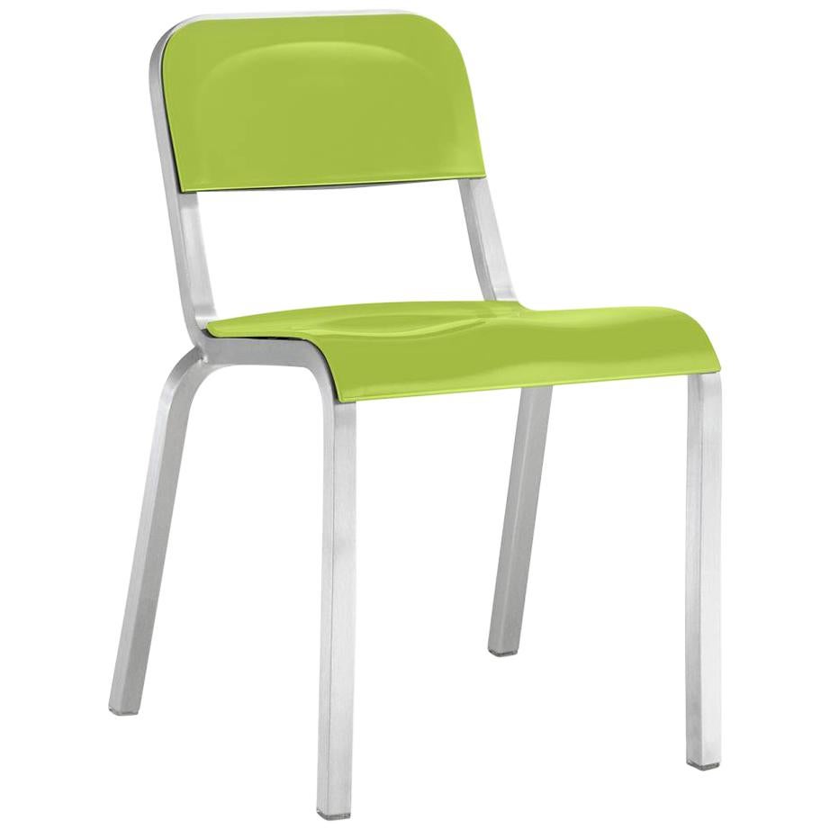 Emeco 1951 Stacking Chair in Brushed Aluminum and Green by Adrian Van Hooydonk
