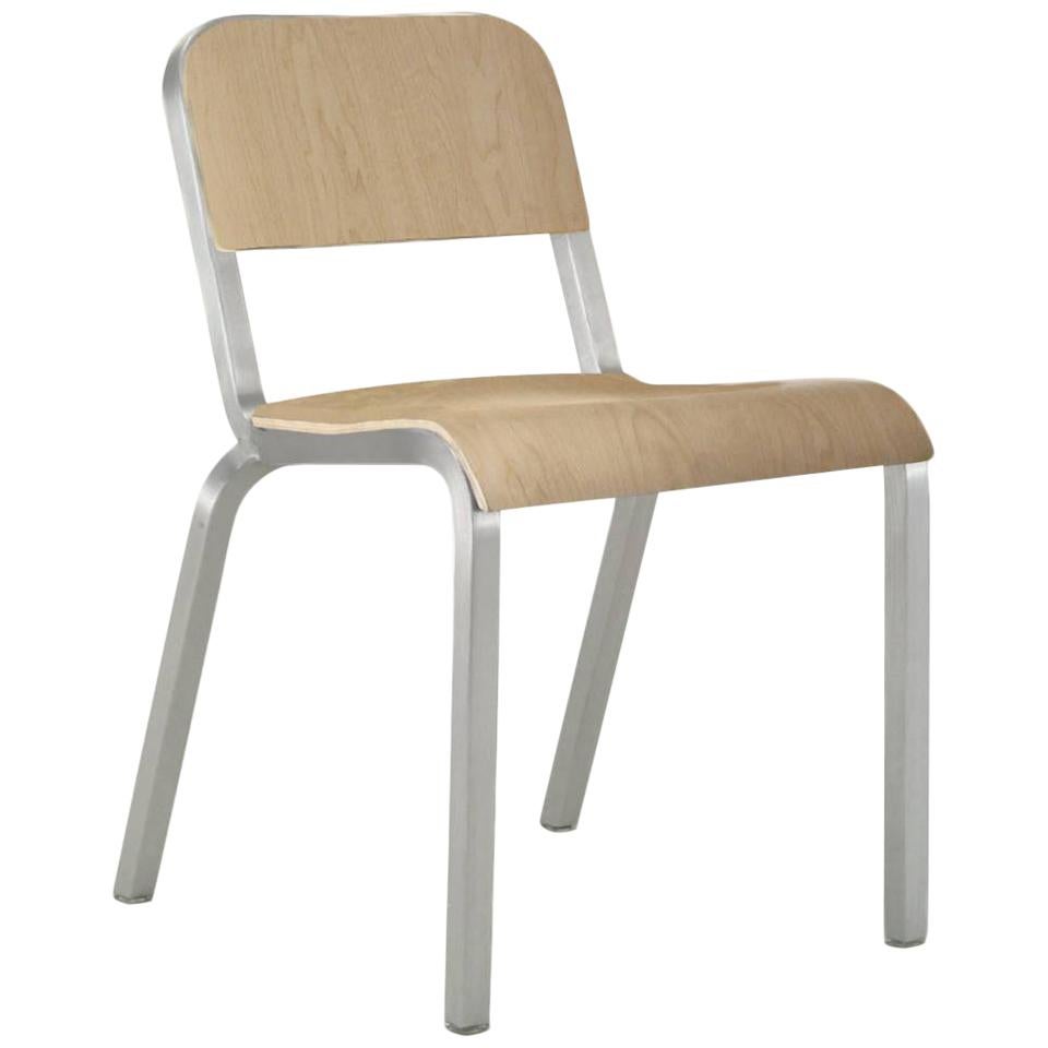 Emeco 1951 Stacking Chair in Brushed Aluminum and Maple by Adrian Van Hooydonk