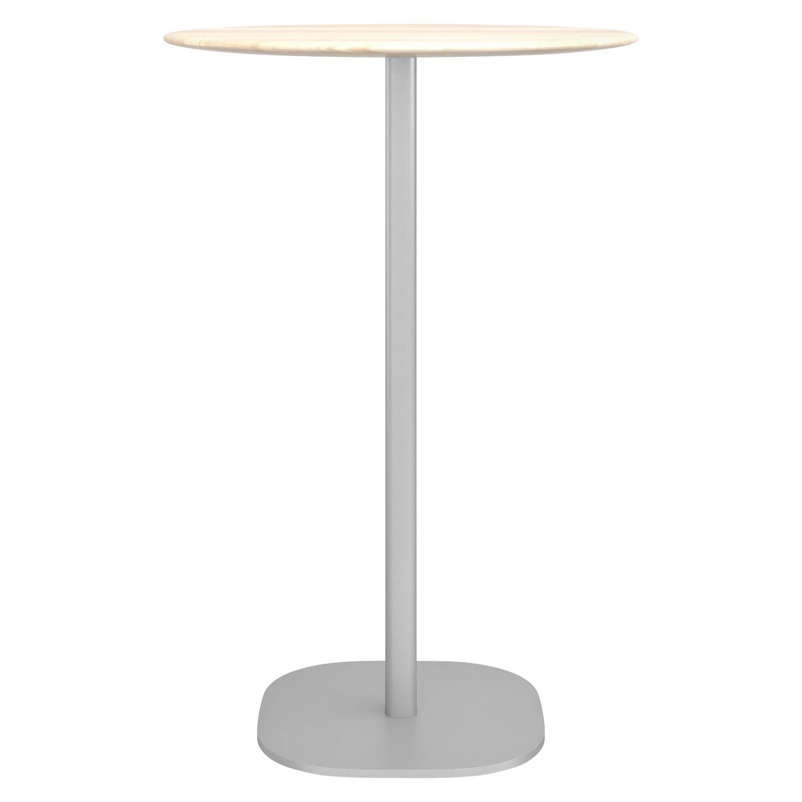Emeco 2 Inch Large Aluminum Round Bar Table with Wood Top by Jasper Morrison For Sale