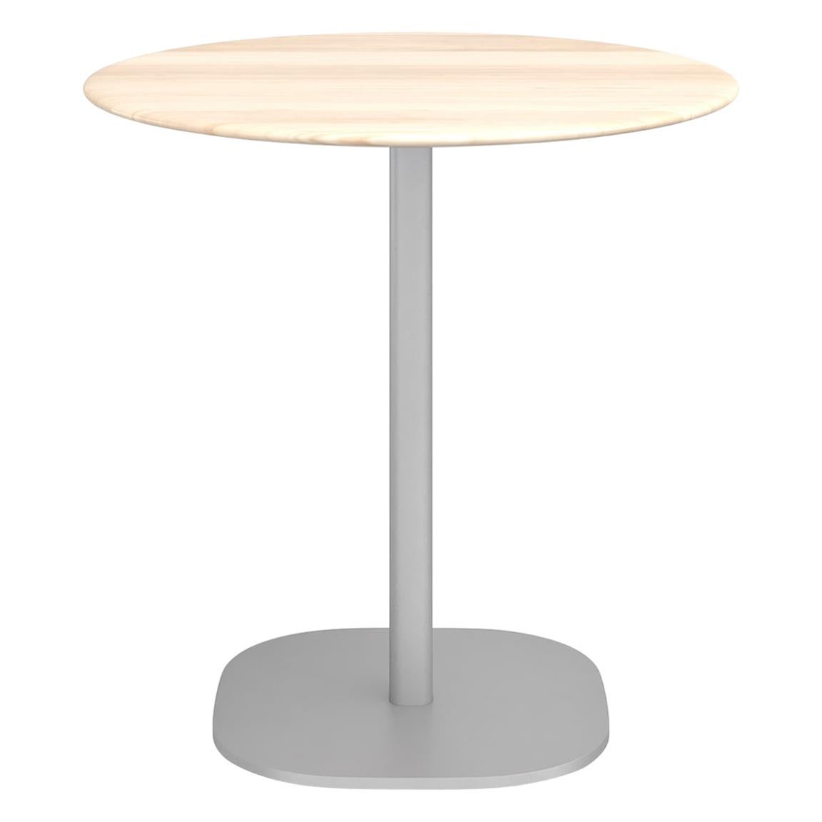 Emeco 2 Inch Large Aluminum Round Cafe Table with Wood Top by Jasper Morrison For Sale