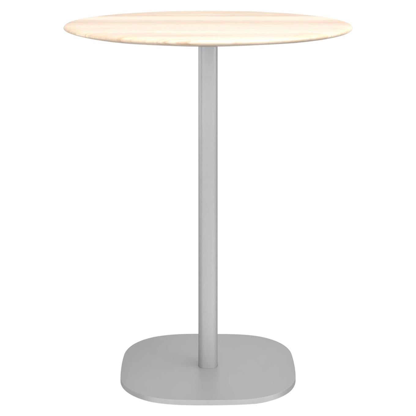 Grande table de comptoir ronde en aluminium Emeco de 2 pouces avec plateau en bois de Jasper Morrison
