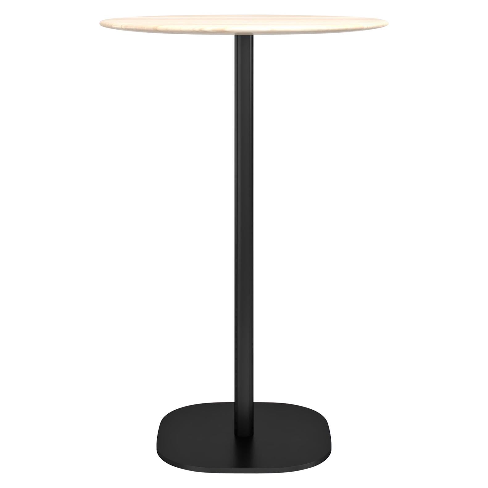 Emeco 2 Inch Large Round Bar Table with Black Legs & Wood Top by Jasper Morrison