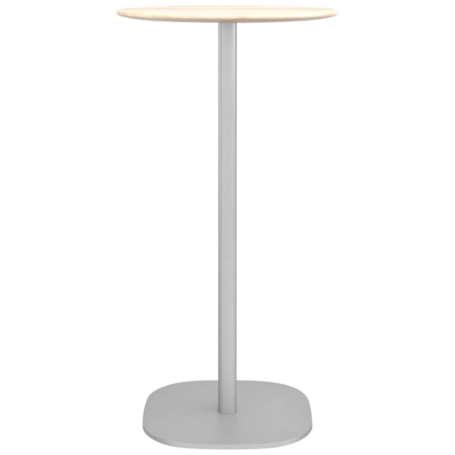 Petite table de bar ronde en aluminium Emeco de 2 pouces avec plateau en bois de Jasper Morrison