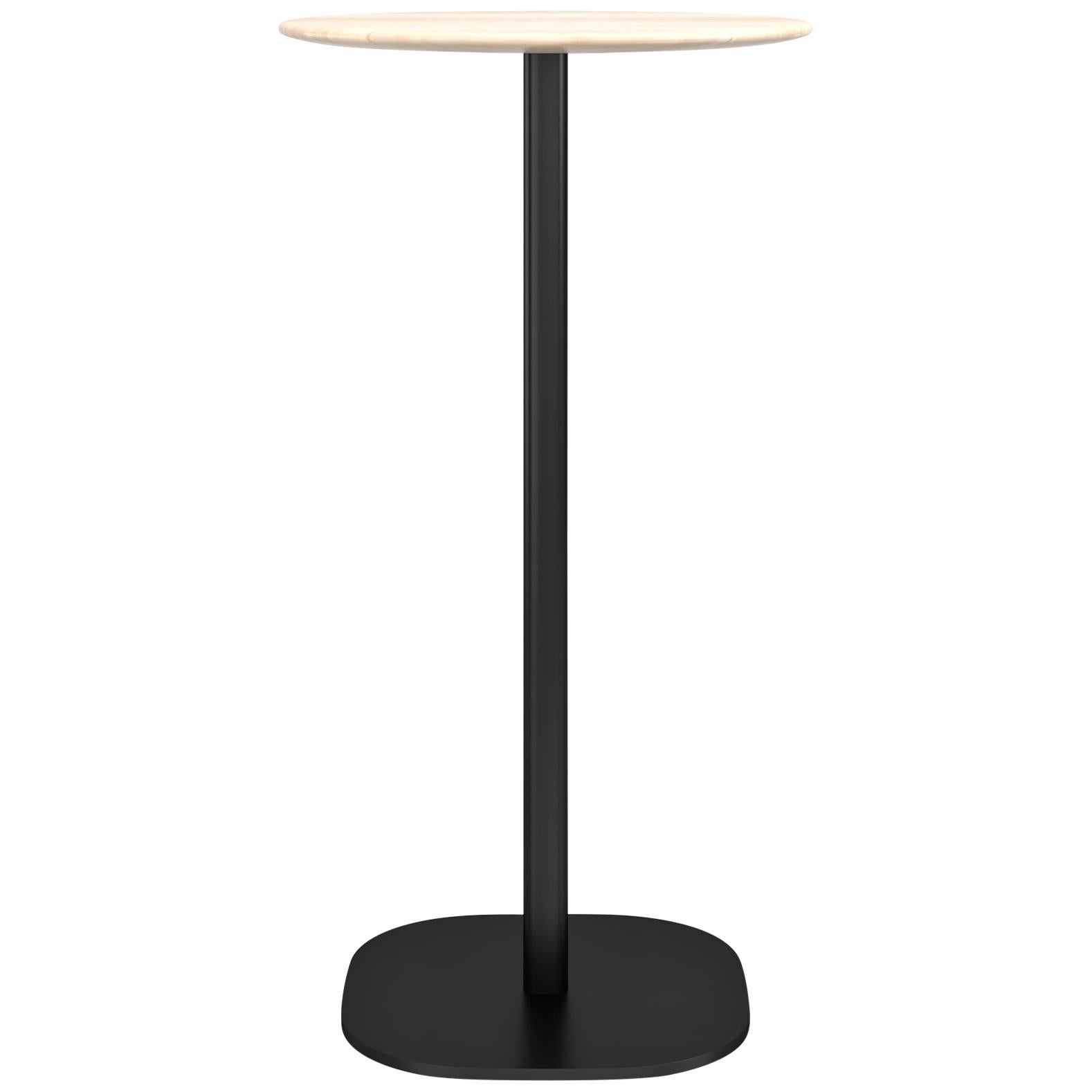 Emeco 2 Inch Small Round Bar Table with Black Legs & Wood Top by Jasper Morrison